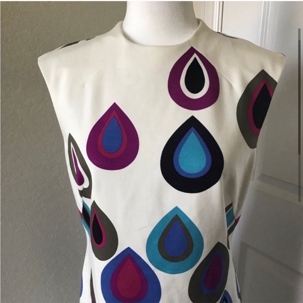 Trina Turk Peacock Tear Drop Print Career Dress